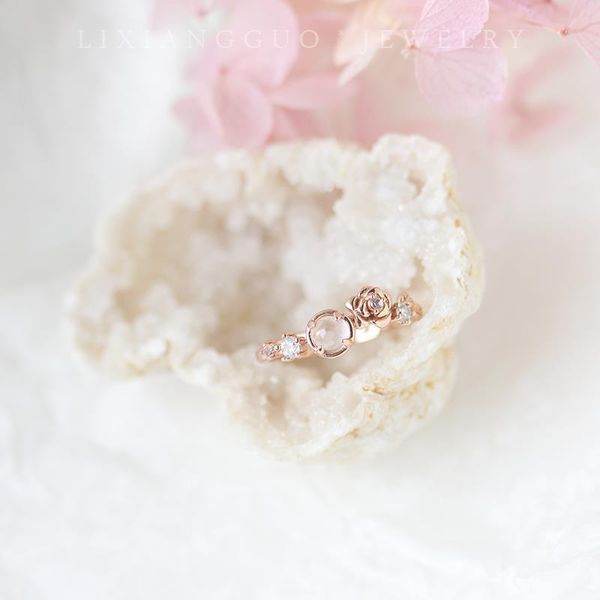 

cluster rings original natural pink crystal rose opening adjustable ring elegant and beautiful cute ladies jewelry, Golden;silver