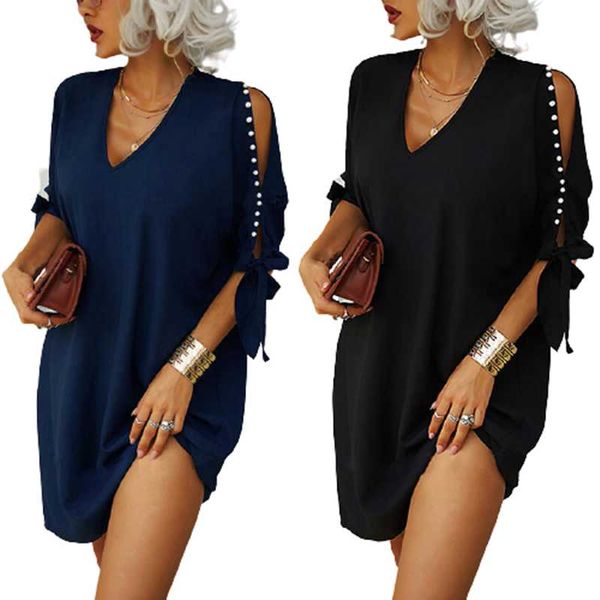 

casual dresses fashion nail bead design off shoulder straight mini dress women summer v-neck half sleeve party elegant street2xl, Black;gray