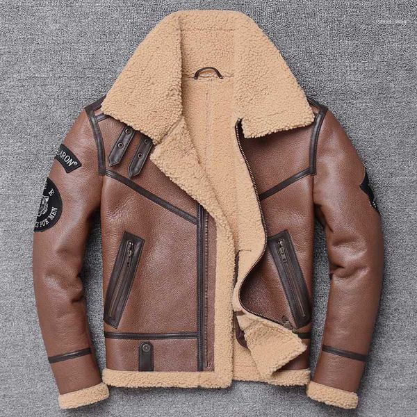 

men's leather & faux jacket men lapel sheepskin winter 20211, Black