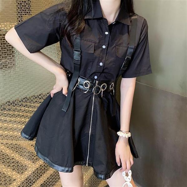 

skirts summer female student fashion two-piece college style japanese girl white shirt personality short skirt suit trend y2k, Black