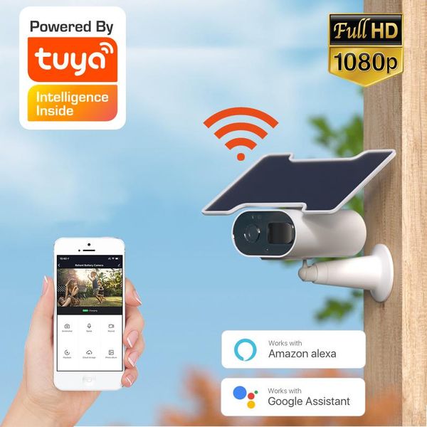 

tuya wifi solar camera, support alexa and google, built-in battery two-way audio, outdoor waterproof, cloud storage ip cameras