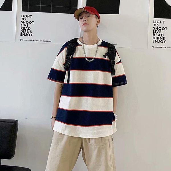 

men's t-shirts 2021 striped men tshirt 6xl oversized summer chic loose tee women harajuku fashion punk hip hop clothes japanese street, White;black