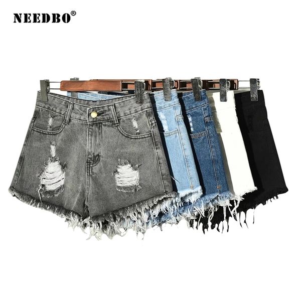 

needbo shorts jeans summer push up skinny for women denim high waist casual femme hole ladies 210719, White;black