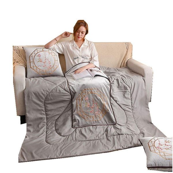 

comforters & sets pillow quilt 2 in 1 embroidered summer with fillers car office use blanket dual-use convenient throw