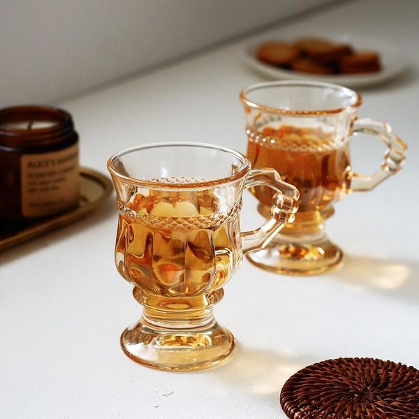 

wine glasses coffee cups amber relief embossed diamond drinking tea glass cup wedding goblet latte s