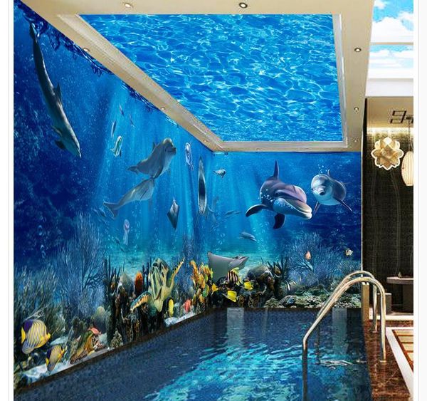 

wallpapers 3d ceiling murals wallpaper ocean world stereoscopic theme space background wall mural