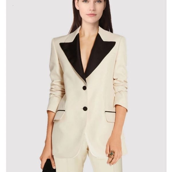 

europe and america office lady stitching slim single-breasted + straight trousers two-piece suit, White
