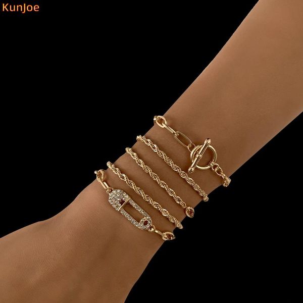 

link, chain kunjoe bohemian bracelets set for women punk rhinestone geometric multilayer bangles charm fashion jewelry gifts, Black