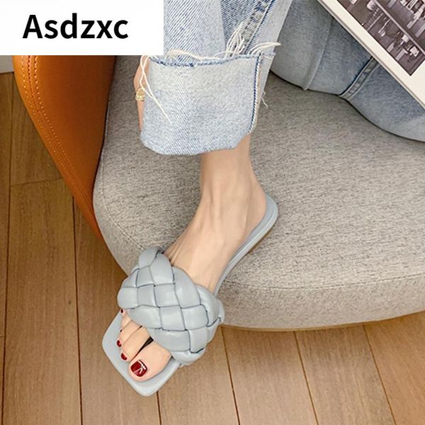 

slippers 2021 fashion handmade weave open toe women slipper casual flat shoes summer outdoor ladies slides, Black