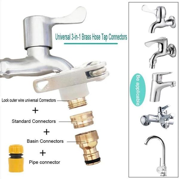 

kitchen faucets universal 3-in-1 brass hose tap connectors set vintage faucet adapter washing machine quick connector he