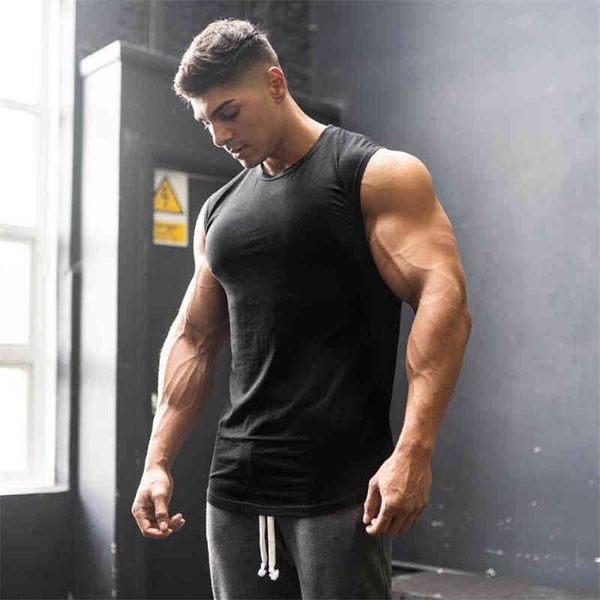 

muscleguys brand mens sleeveless vest summer men tank clothing bodybuilding undershirt casual fitness tank tees 210421, White;black