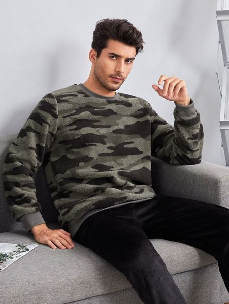 

men camo pattern flannel sleep y332#, Black;brown