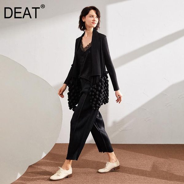 

pleated cardigan coat woman spherical design long sleeve scarf collar high street style 2021 summer autumn fashion ht339 women's jacket, Black;brown