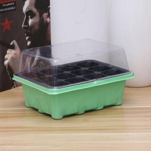 

planters & pots 10 pcs 18x14x6cm tray sprout plate 12-cells nursery with transparent lids box for gardening bonsai (green)