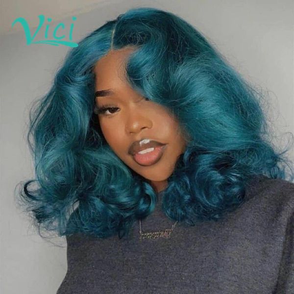 

lace wigs royal blue color hd transparent 613 front wig french wave short for women human hair bleached knots, Black;brown
