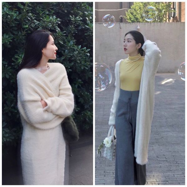 

women's knits & tees long cardigan knitted sweater coat jacket knitwear cardigans korean casual ladies sweaters kj2449 tazm, White