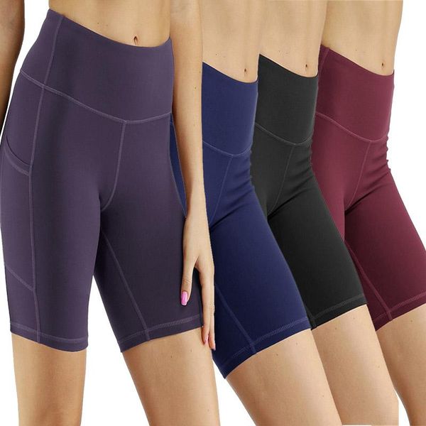 

women high waist yoga shorts compression exercise running cycling withside pockets body shaper sporty tranning gym outfits, White;red