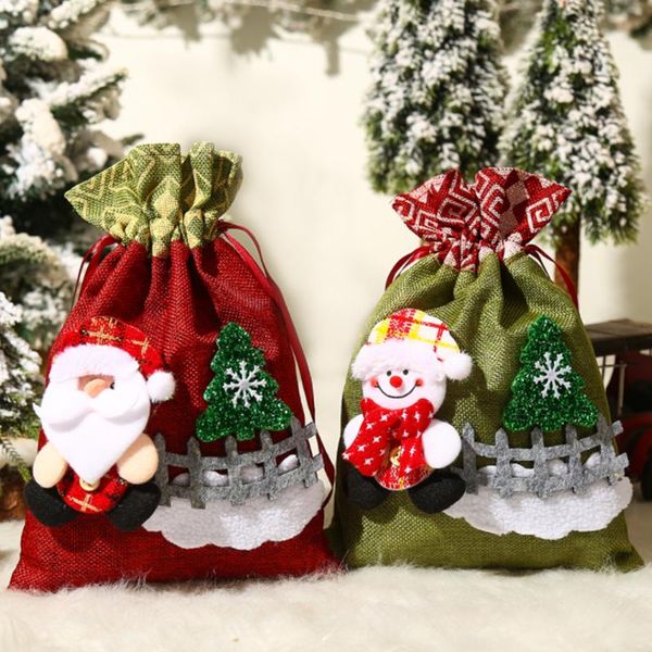 

christmas decorations candy gift bag cute santa snowman fence tote drawstring pocket children's holiday year