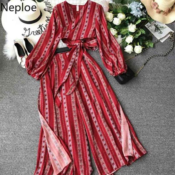 

bohemian print women two piece set v-neck long sleeve shirts+zipper fly high waist full pants fashion suits 44776 210422, White