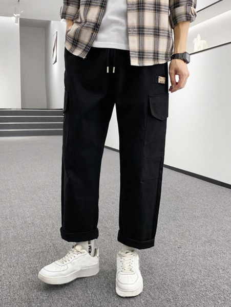 

men flap pocket drawstring waist pants q5wj#, Black