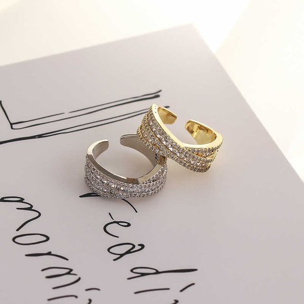 

korea east gate exquisite new micro inlaid zircon design feeling cross multi-layer versatile net red opening ring, Golden;silver
