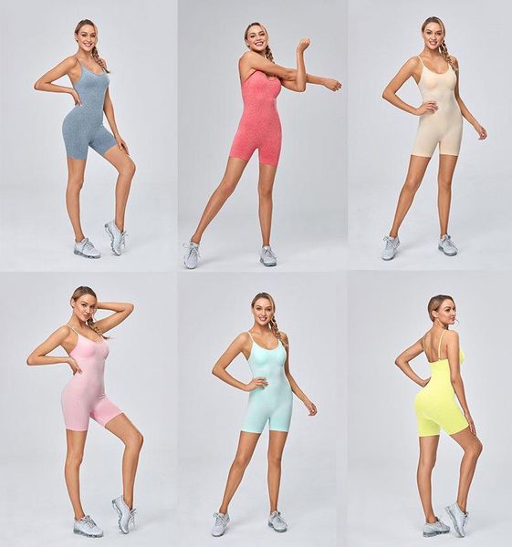 

solid breathable workout sportswear gym elastic jumpsuits fitness skinny women stretch halter yoga bodycon playsuits 2021 summer outfit