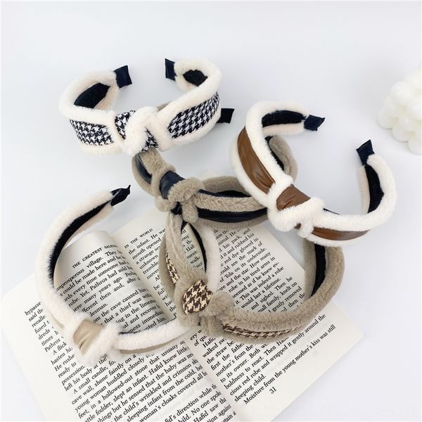 

0JL korean wide edge bow leather bandbutterfly bandband net headbands red thousand bird lattice imitation rabbit hair rope fashion women's, Silver