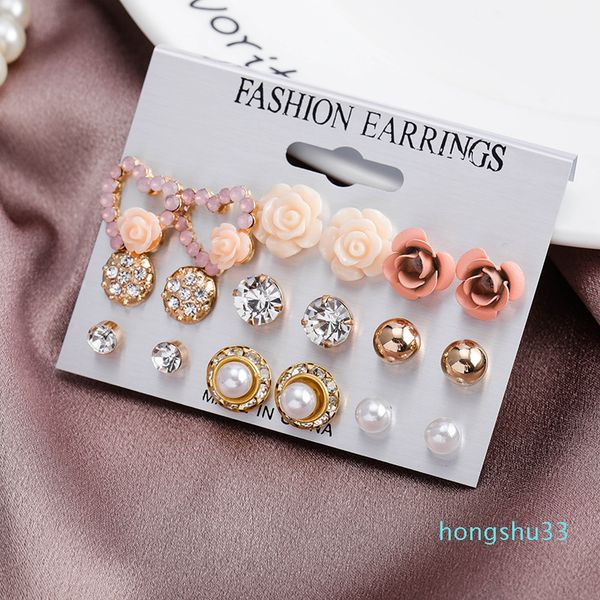 

new earrings rose pearl multi-element combination setearrings., Silver