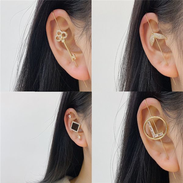 

kimter lady fashion ear cuff crawler hook earrings for women gold plated rhinestone earring jewelry piercing studs k517fa, Golden;silver