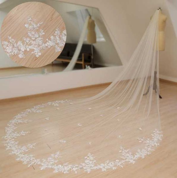 

bridal veils sequined wedding veil floral lace ivory soft tulle vintage royal cathedral custom leng, Black