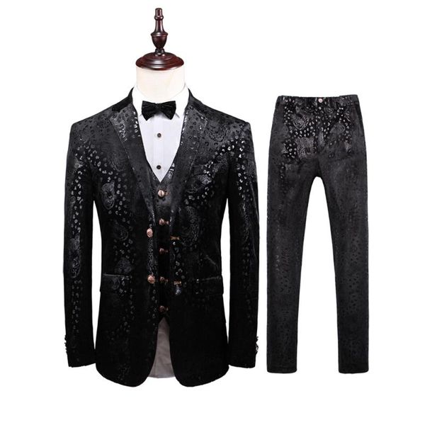

men's suits & blazers suit three-piece (jacket + pants vest) spring autumn leopard black slim male boutique banquet dress, White;black