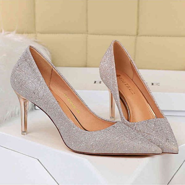 

sandals 2021 spring fashion banquet dress stiletto heels female pointed shallow mouth ceremony princess wedding shoes 25xj, Black