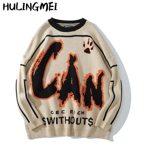 

men's sweaters harajuku streetwear 2021 knitted oversized sweater letter print pullover couple ins casual autumn and winter, White;black