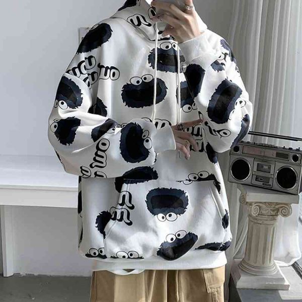 

men's hooded sweater hip hop loose autumn 2020 large print fat long sleeve, Black