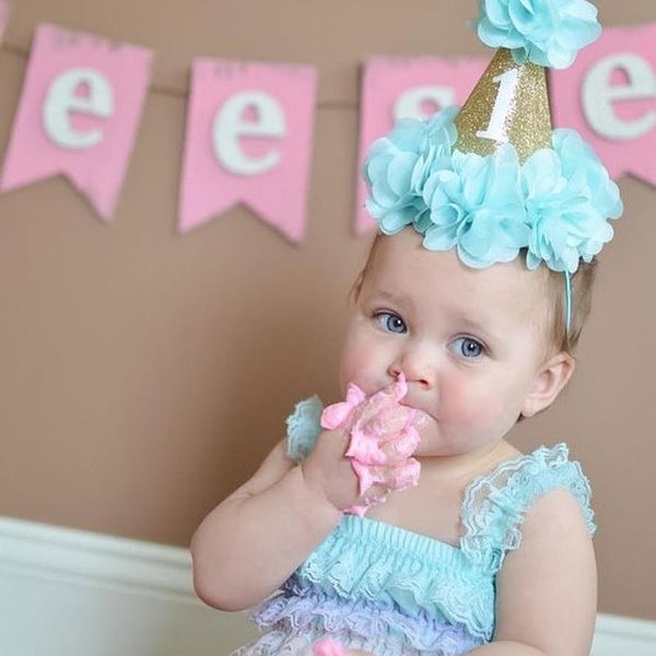 

hair accessories happy first birthday party hat decor cap one princess crown 1st year old number baby kids accessory decoration, Slivery;white