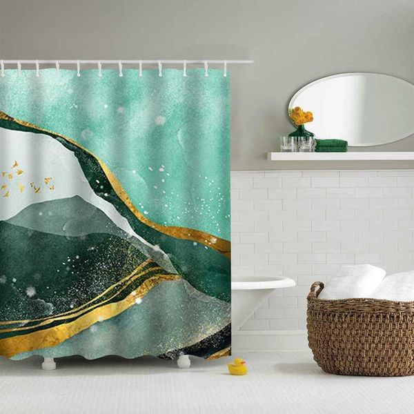 

curtain & drapes green marble shower for living room art decoration polyester waterproof bathroom curtains with hooks products