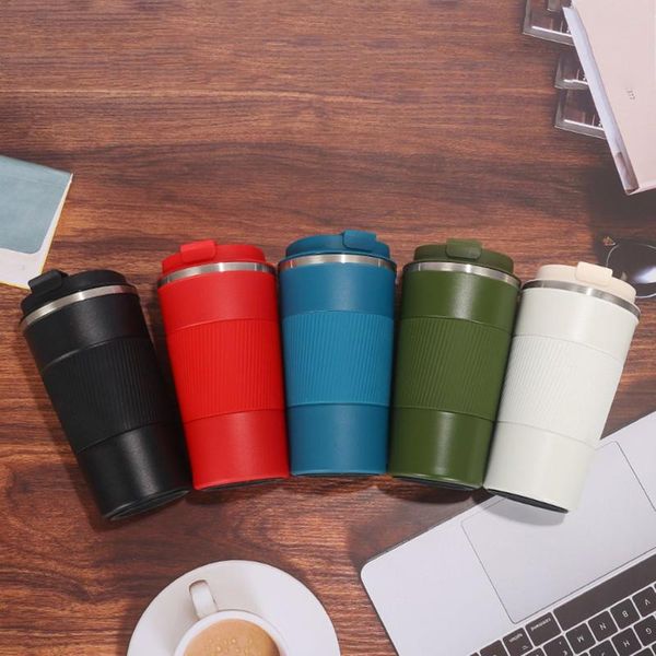 

380ml/510ml stainless steel double-layer coffee cup creative anti-scalding silicone vacuum flask portable car non-slip water bottles