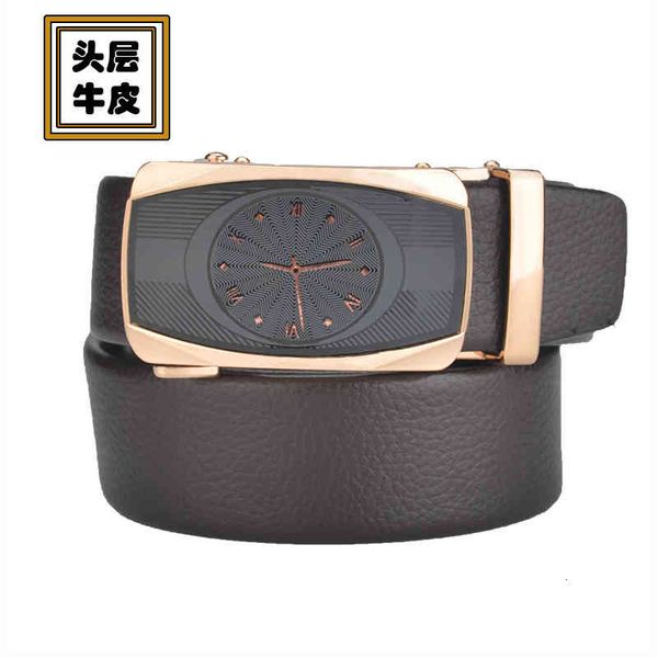 

automatic personalized leather men's head business fashion watch buckle middle aged and young versatile trouser belt, Black;brown