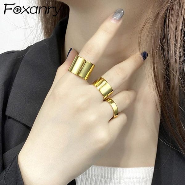 

cluster rings foxanry minimalist 925 sterling silver smooth ins fashion creative width geometric birthday party jewelry gifts for women, Golden;silver