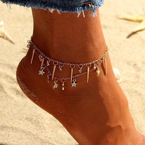 

anklets minimalist feet double star pendant beach anklet female, Red;blue