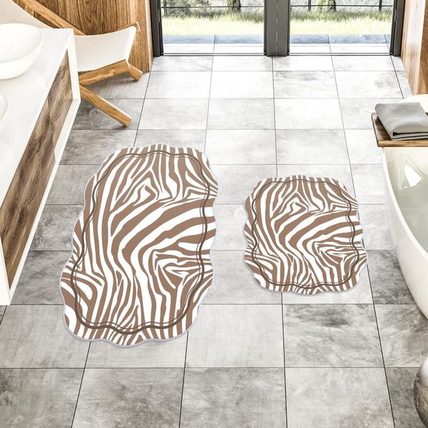 

carpets turkish toilet rug bath carpet set brown zebra non-slip leather sole bathroom kilim home dry decoration artistic aesthetic mat