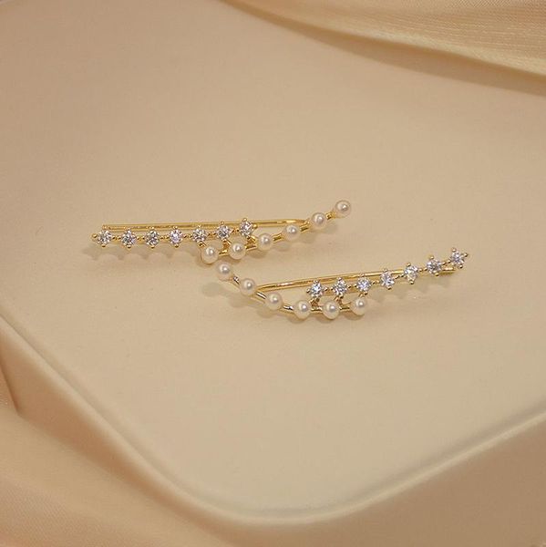 

stud 14k gold plated simple style geometric elegant pearl earrings for women cubic zircon delicate jewelry, Golden;silver