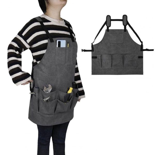 

multi-pocket anti-dirty canvas tool apron outdoor barbecue bib for woodworking kitchen coffee restaurant aprons