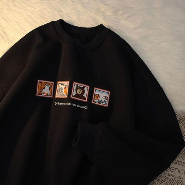 

men's hoodies & sweatshirts bear stickerei sweatshirt men fashion streetwear harajuku clothes 2021 autumn winter plus velvet o-neck wom, Black