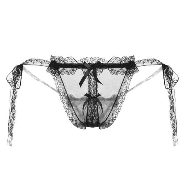 

women's panties lace thong lace-up open crotch t-shaped lady seduction underwear adjustable size, Black;pink