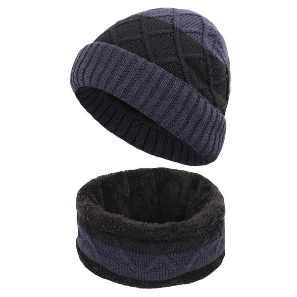 

2pcs/set slouchy hat scarf set practical winter plush velvet lined knit thermal neck warmer ski cycling sports cap caps & masks, Black