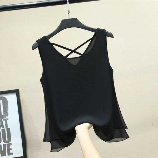 

fashion sleeveless summer chiffon womens shirts sheer o neck casual plus size 4xl loose female, White