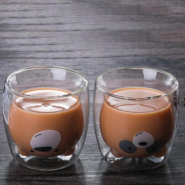 

wine glasses 3d 2-tier lovely cup panda bear innovative heat-resistant double wall coffee morning milk glass juice