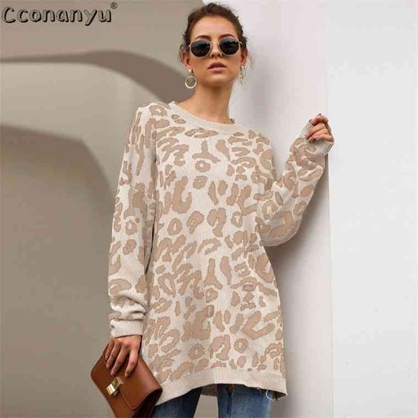 

2021 autumn winter clothing ladies long fashion womens loose pullovers and s leopard print knitted sweater, White;black