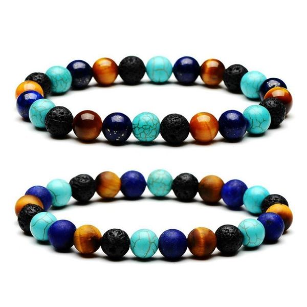 8mm Natural Lava Tiger Eye Stone Beads Bracciale Braccialetti Buddismo color oro antico Uomo Donna Yoga Buddha Player Bracciali